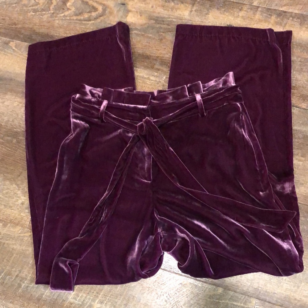 8 NEW Boden Silk Velvet Purple Trousers Pants Tie Waist Pockets